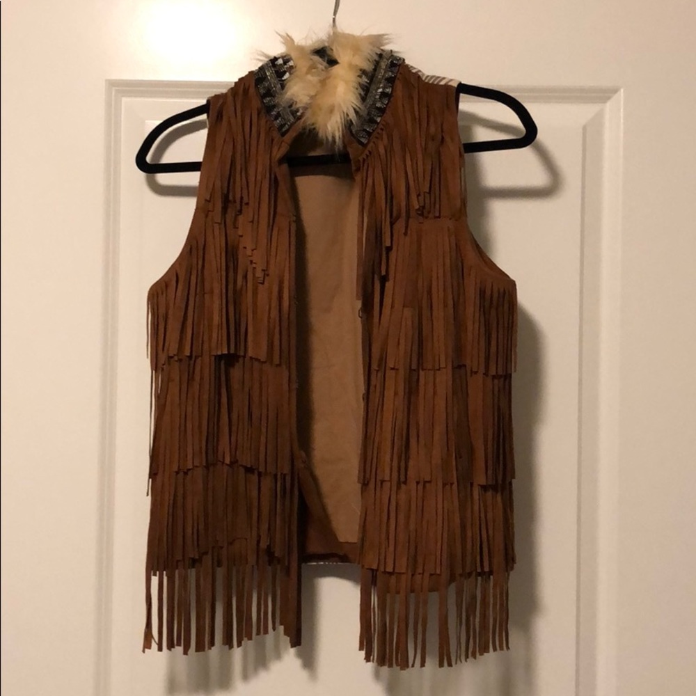 Tan fringe western style Vest